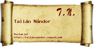 Talián Nándor névjegykártya